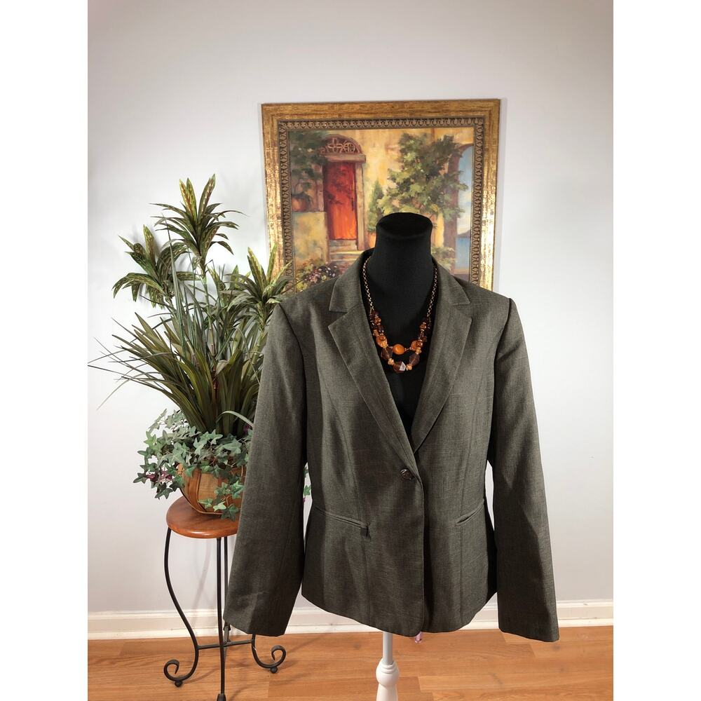 Emily Women Single Button Blazer‎ Brown Size 14 Lapel Notch Collar Executive